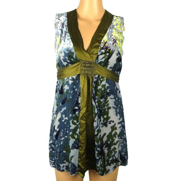 Hale Bob Silk Blend Tropical Sleeveless Floral Blouse Tie High Waist Velvet XS - Picture 1 of 8